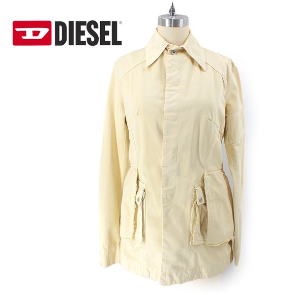 Diesel Jackets & Blazers - DIESEL 90s Vintage Cream Cargo Utility Jacket Chore Coat Cotton Distressed SZ M